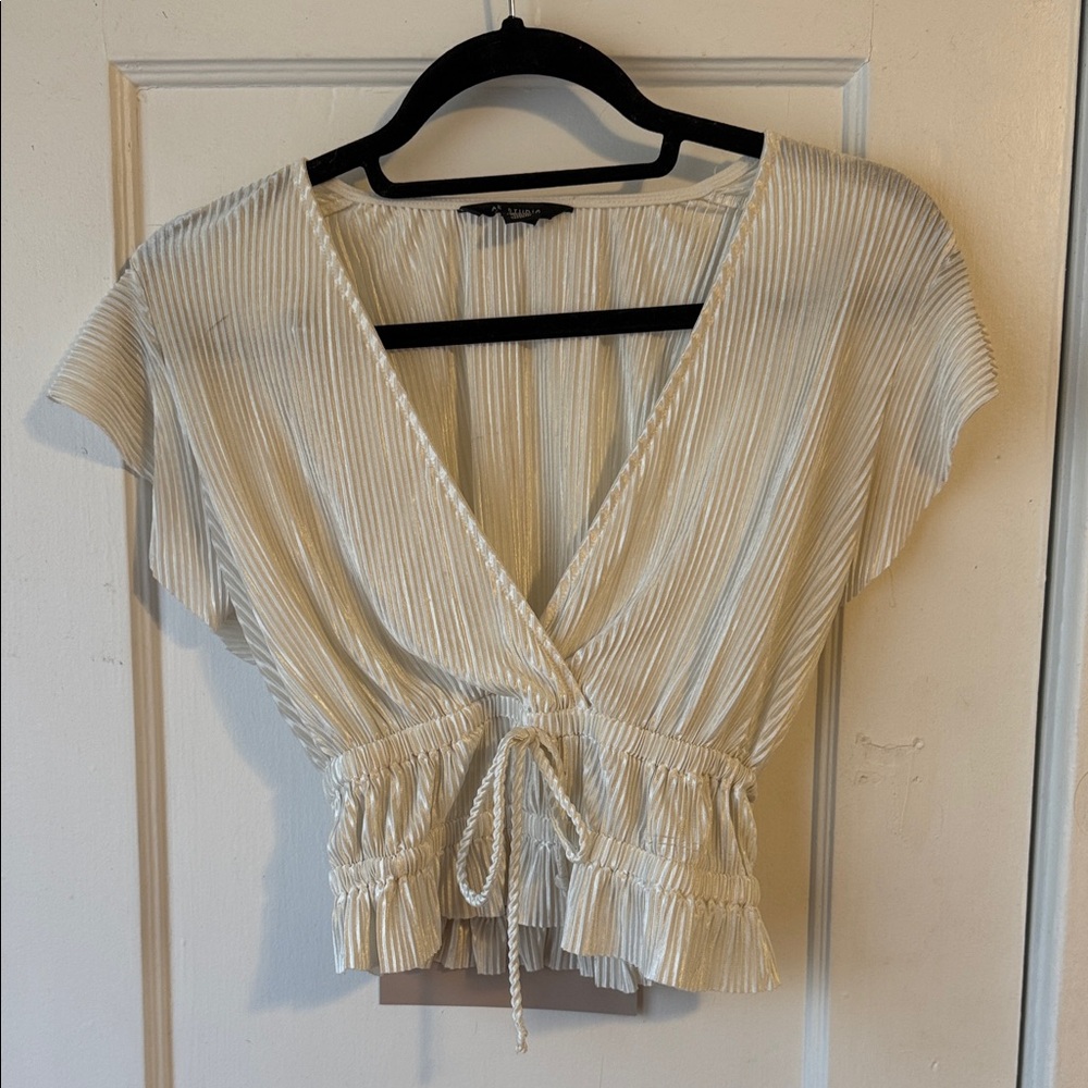 Elegant Cream Striped Crop Top